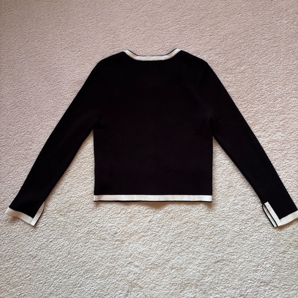 Zara Black Cardigan with Cream Contrast Trim Pearl Button M - Picture 4 of 6